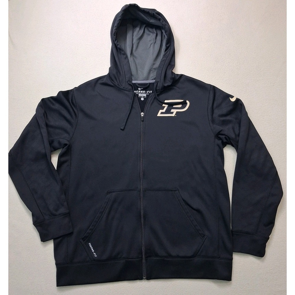 Purdue Boilermakers Hoodie Mens Large Black Nike Therma Fit Zip Sweatshirt NCAA